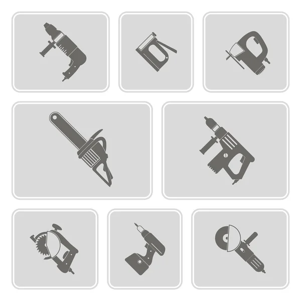 Set of monochrome icons with power tools — Stock Vector