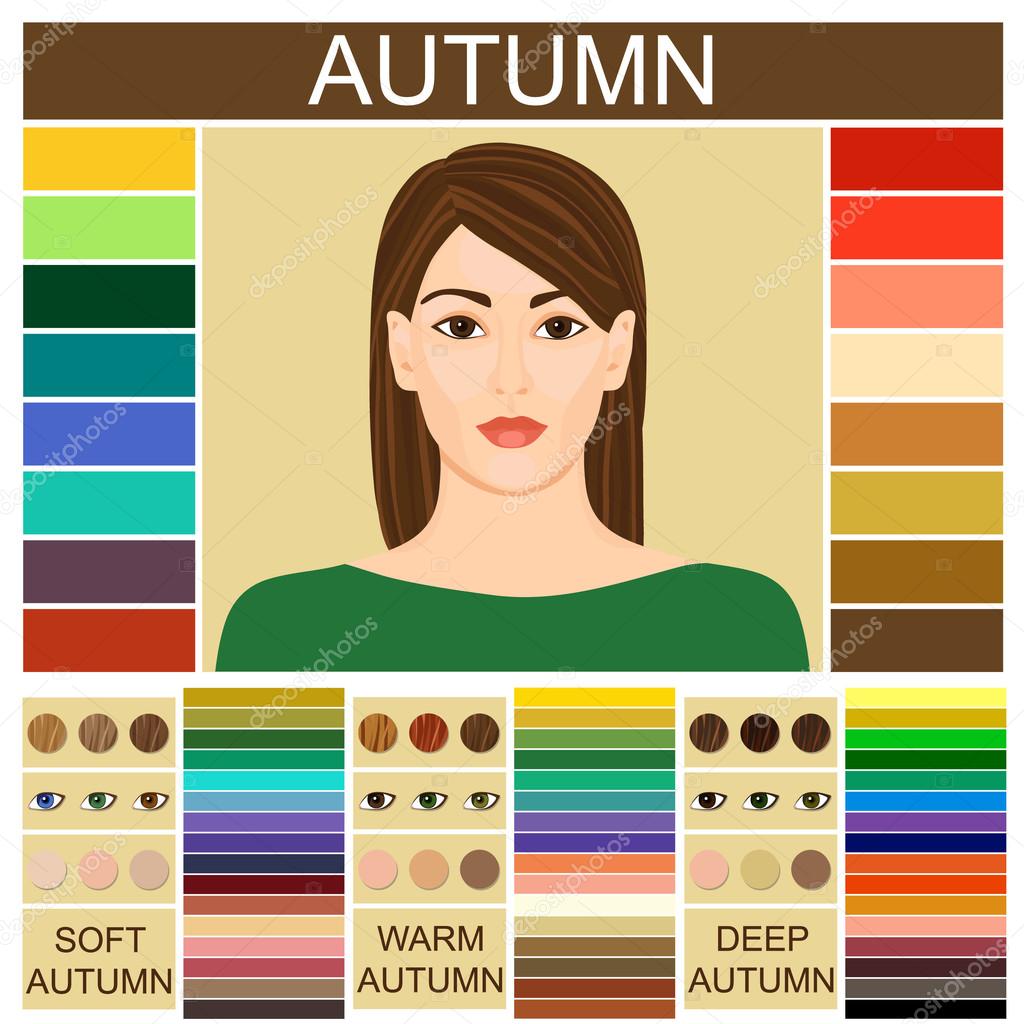 Stock vector set of three autumn types of female appearance 