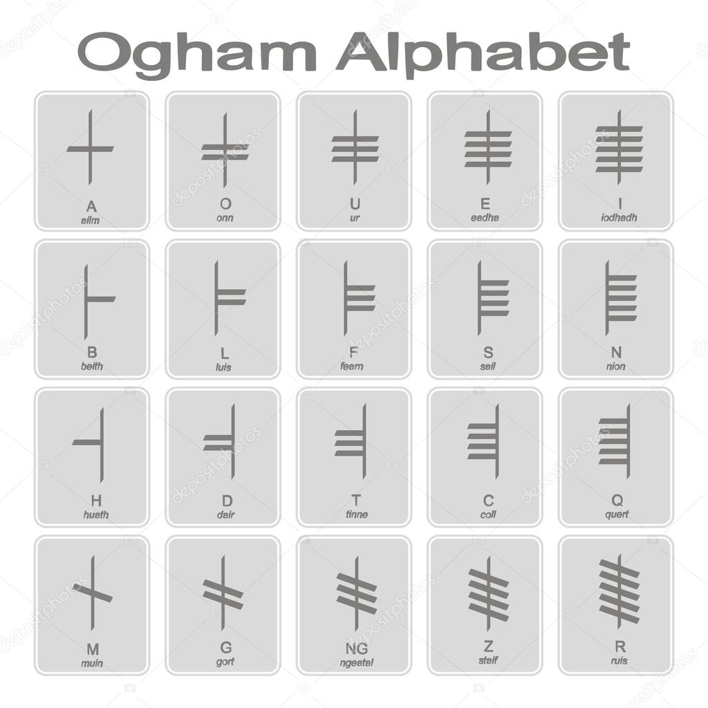 Set of monochrome icons with Ogham alphabet 