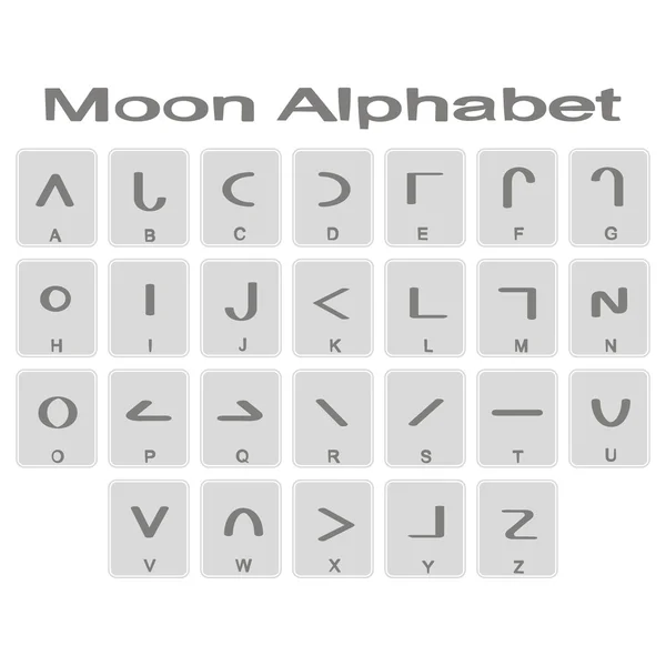 Set van zwart-wit pictogrammen met maan alfabet — Stockvector