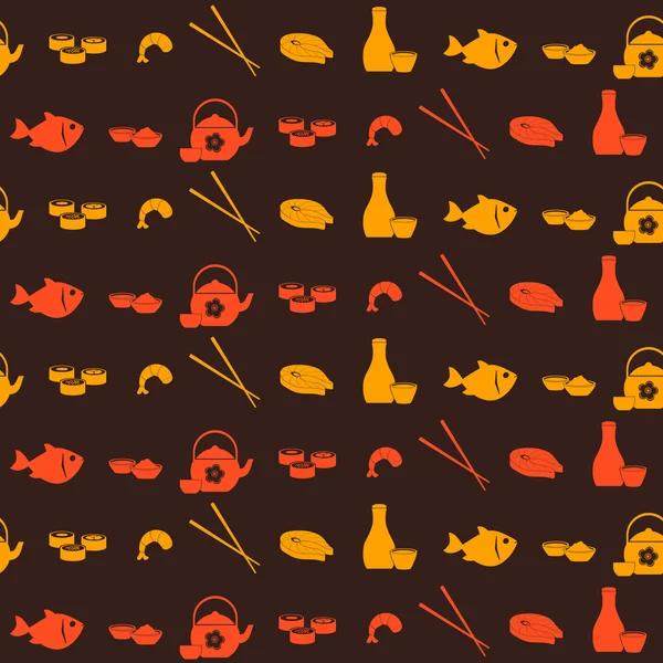 Naadloze patroon met sushi en sake pictogrammen — Stockvector