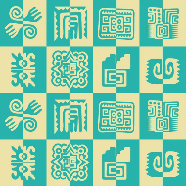 无缝模式与美洲印第安人文物装饰符号字符 — 图库矢量图片