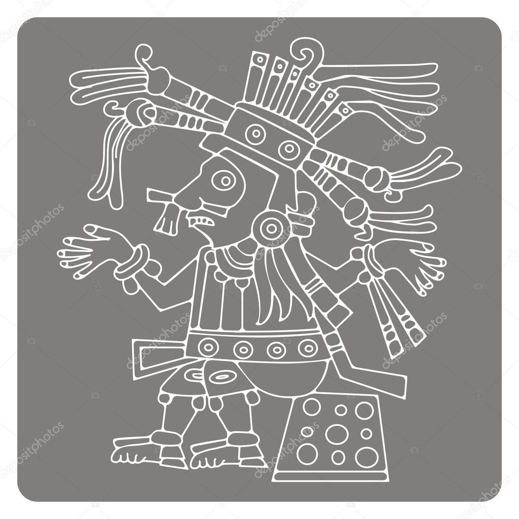 monochrome icon with symbols from Aztec codices  
