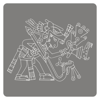 Aztek el yazmaları sembolleri ile tek renkli simge 