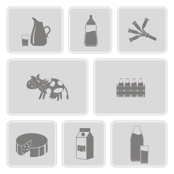 Conjunto monocromático com ícones de leite — Vetor de Stock