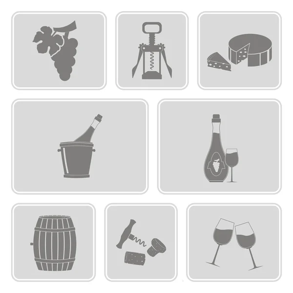 Conjunto de vectores monocromáticos con iconos de vino para su diseño — Vector de stock
