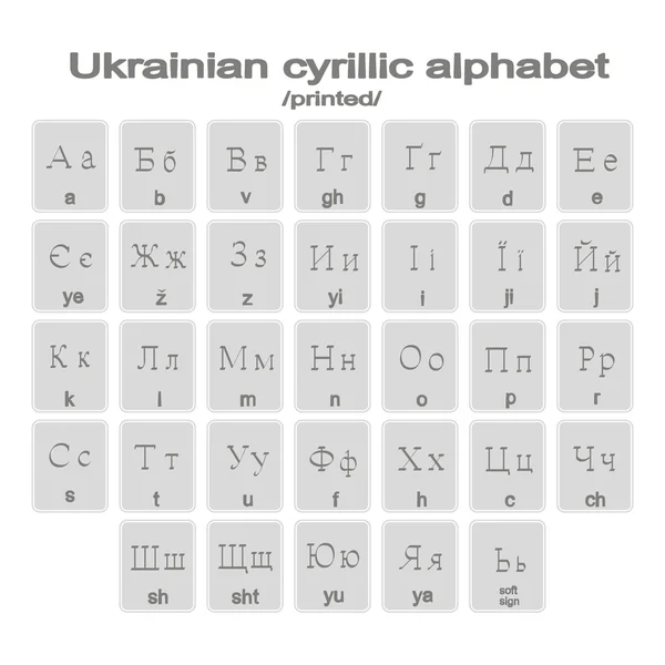 Набір монохромних значків з надрукованою українською кириличною абеткою — стоковий вектор