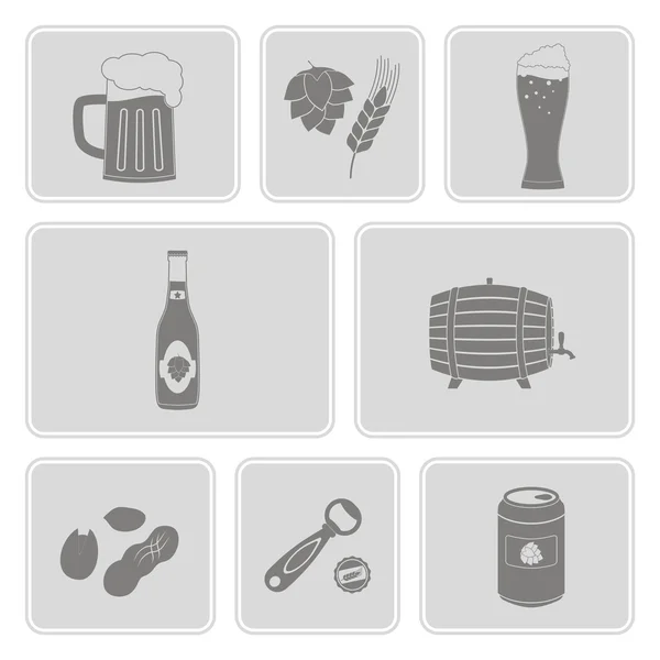 Set monocromatico con icone di birra — Vettoriale Stock