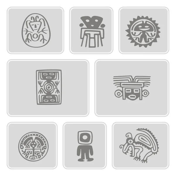 Set of monochrome icons with Mexican relics dingbats characters — Stock Vector