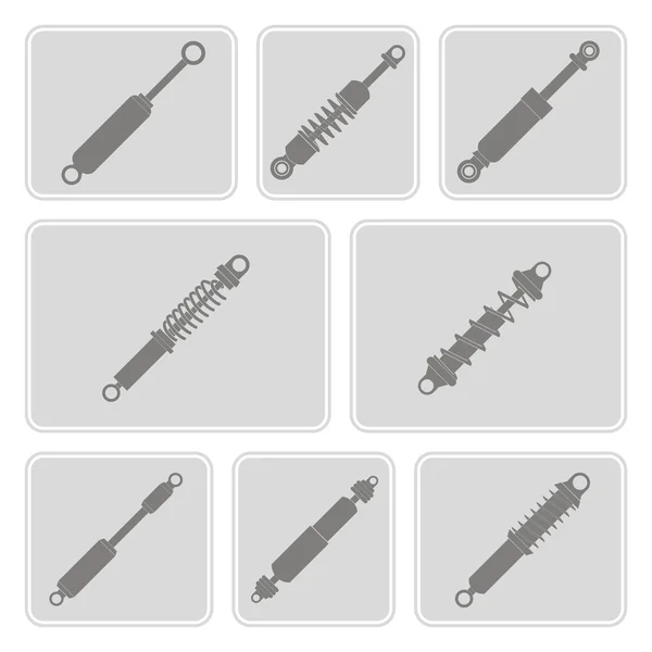 Set of monochrome icons with shock absorber — Stock Vector