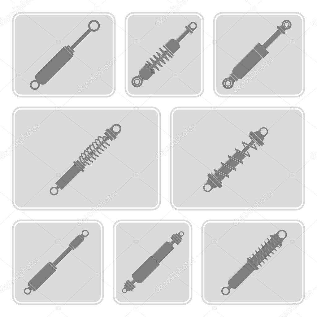 set of monochrome icons with shock absorber 