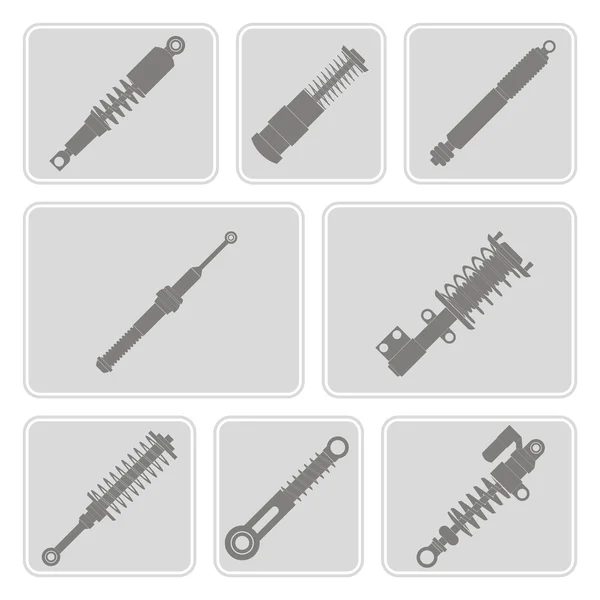 Set of monochrome icons with shock absorber — Stock Vector