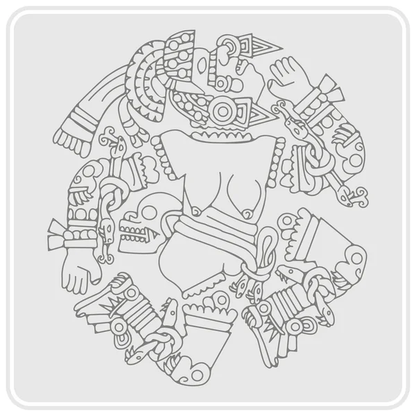 Icono monocromo con Coyolxauhqui diosa azteca de la luna — Archivo Imágenes Vectoriales