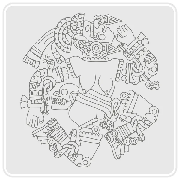 Monochrome icon with Coyolxauhqui aztec goddess of the moon — Stock Vector
