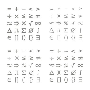 Matematik sembolleri bulunan tek renkli simgeler kümesi 