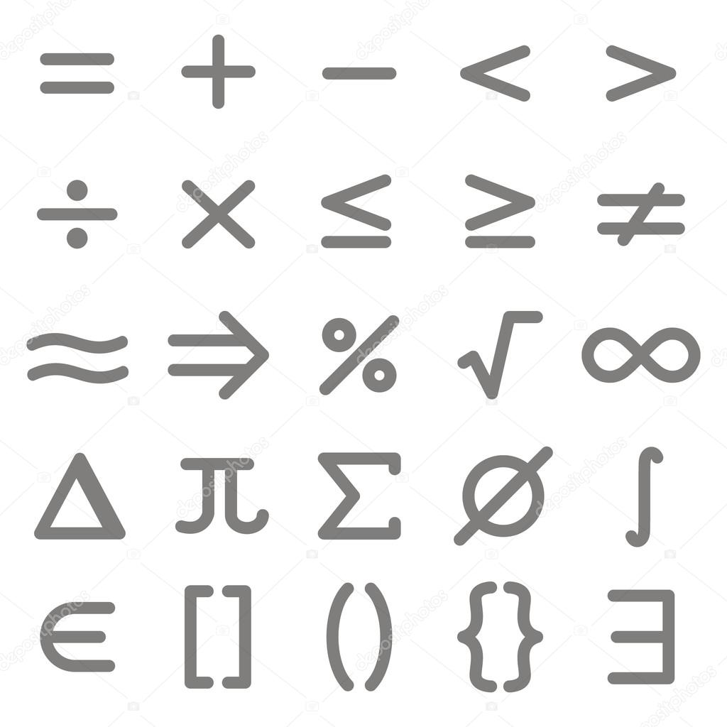 Set of monochrome icons with mathematical symbols 