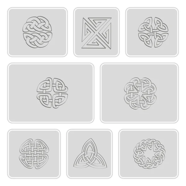 Conjunto de iconos monocromáticos con ornamento geométrico irlandés — Vector de stock