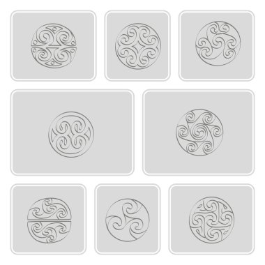 İrlandalı geometrik süsleme ile tek renkli simgeler kümesi 