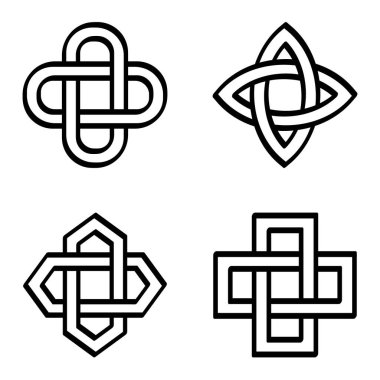 Projeniz için eski dekoratif motif Solomon düğümüne sahip vektör monokrom simgesi seti