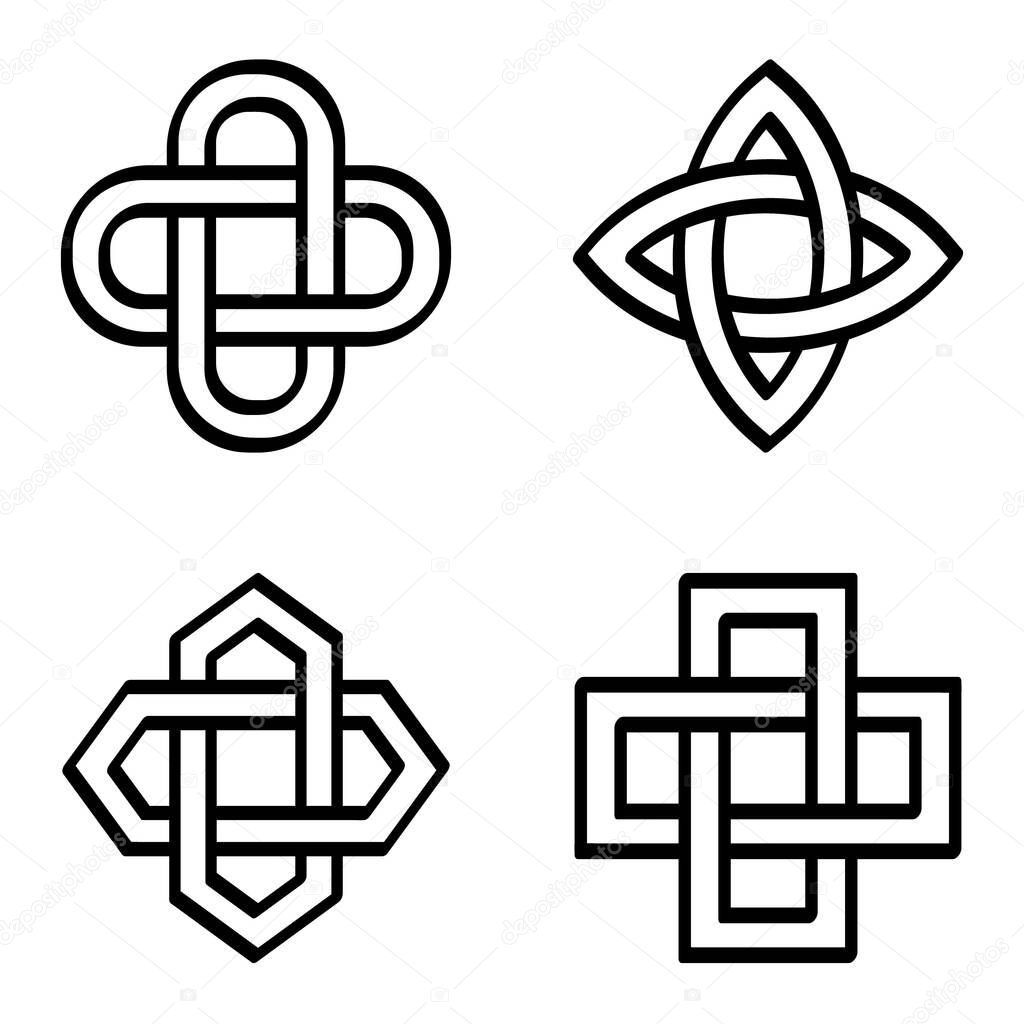 vector monochrome icon set with ancient  decorative motif Solomon's knot for your project