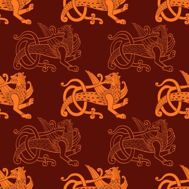 Projeniz için Slav sembolü Simargl ya da Çerniv Canavarı olan kusursuz vektör deseni