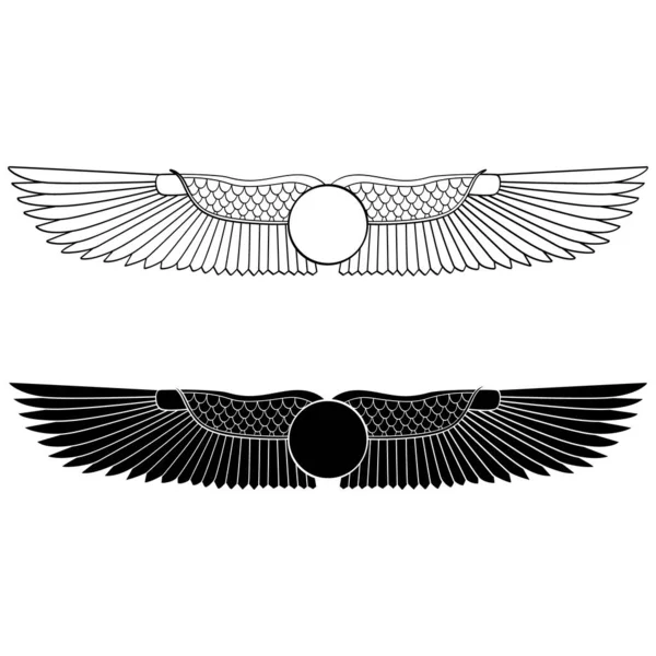 Vector Monochrome Icoon Set Met Oud Egyptisch Symbool Gevleugelde Zon — Stockvector