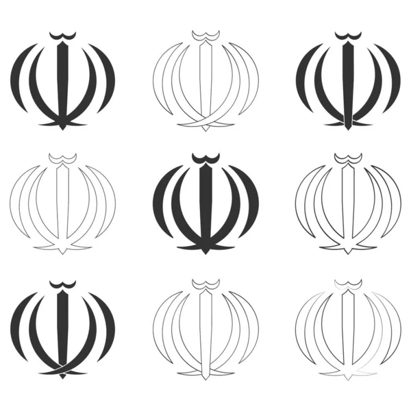 Vetor Ícone Monocromático Definido Com Emblema Irã Para Seu Projeto — Vetor de Stock