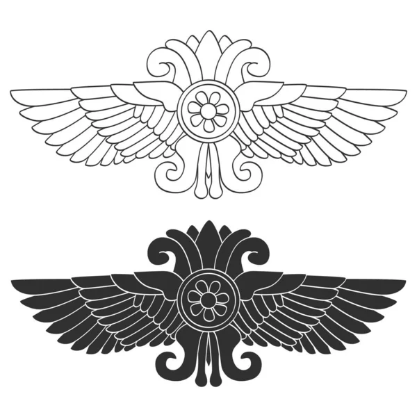 Vektor Monochromen Symbolsatz Mit Alten Hethitischen Symbol Geflügelte Sonne Für — Stockvektor