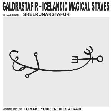 Antik İzlanda büyüsüne sahip vektör ikonu Skelkunarstafur 'u asalar. Sembol düşmanlarını korkutmak için kullanılır.