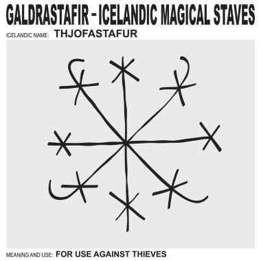 Eski İzlanda büyüsüne sahip vektör ikonu Thjofastafur 'u asalar. Sembol hırsızlara karşı kullanılır.