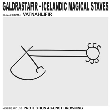 Eski İzlanda büyüsüne sahip vektör ikonu Vatnahlifir. Sembol boğulmaya karşı korunmak için kullanılır.