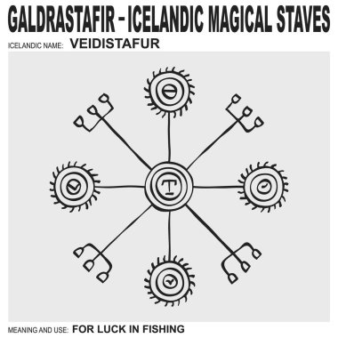  Antik İzlanda büyüsüne sahip vektör ikonu Veidistafur 'u oluşturur. Sembol, balık tutmada şans için kullanılır.