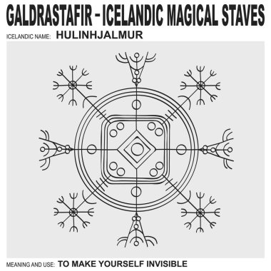 Eski İzlanda büyüsüne sahip vektör ikonu Hulinhjalmur 'u engelliyor. Sembol, kendini görünmez kılmak için kullanılır.
