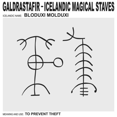 Eski İzlanda büyüsüne sahip vektör ikonu Bloduxi Molduxi 'yi destekler. Sembol hırsızlığı önlemek için kullanılır