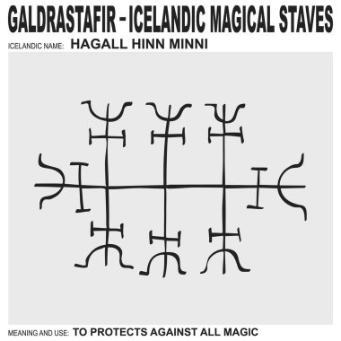 Antik İzlanda büyüsüne sahip vektör ikonu Hagall Hinn Minni 'yi asalar. Sembol tüm büyülerden korunmak için kullanılır.