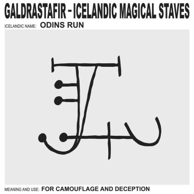 Eski İzlanda sihirli değneklerine sahip vektör ikonu Odin 'ler çalışır. Sembol kamuflaj ve aldatma için kullanılır.