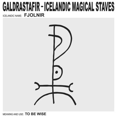 Antik İzlanda büyüsüne sahip vektör ikonu Fjolnir 'i asalar. Sembol bilge olmak için kullanılır
