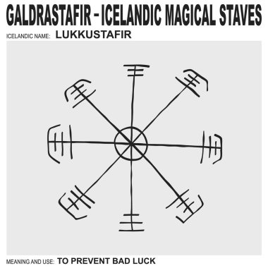 Eski İzlanda büyüsüne sahip vektör ikonu Lukkustafir 'i asalar. Sembol kötü şansı önlemek için kullanılır.
