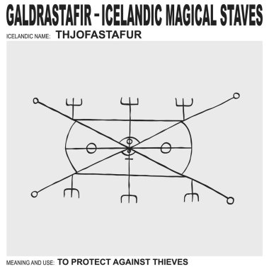 Eski İzlanda büyüsüne sahip vektör ikonu Thjofastafur 'u asalar. Sembol hırsızlara karşı korunmak için kullanılır.
