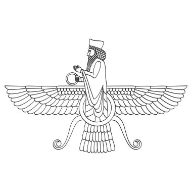 vector monochrome icon with ancient egyptian symbol Faravahar for your project clipart