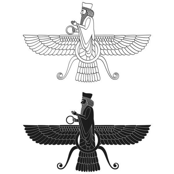 Vektor Monokróm Ikon Ősi Egyiptomi Szimbólum Faravahar Projekt — Stock Vector