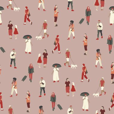 Sokakta yürüyen insanlar arasında kusursuz bir düzen var. Erkekler, kadınlar, çocuklar her türlü aktiviteye sahipler. Minicik insanlarla renkli bir geçmişi var. Çizim düz biçimli