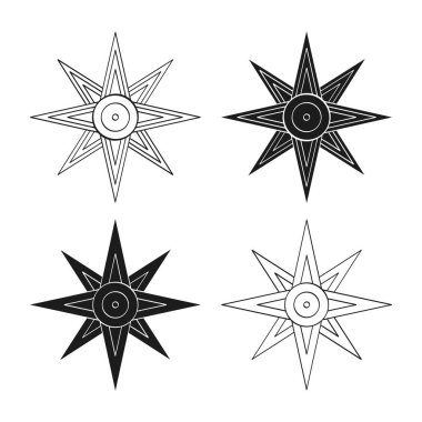 vector monochrome icon set with ancient Sumerian symbol Star of Ishtar for your project clipart