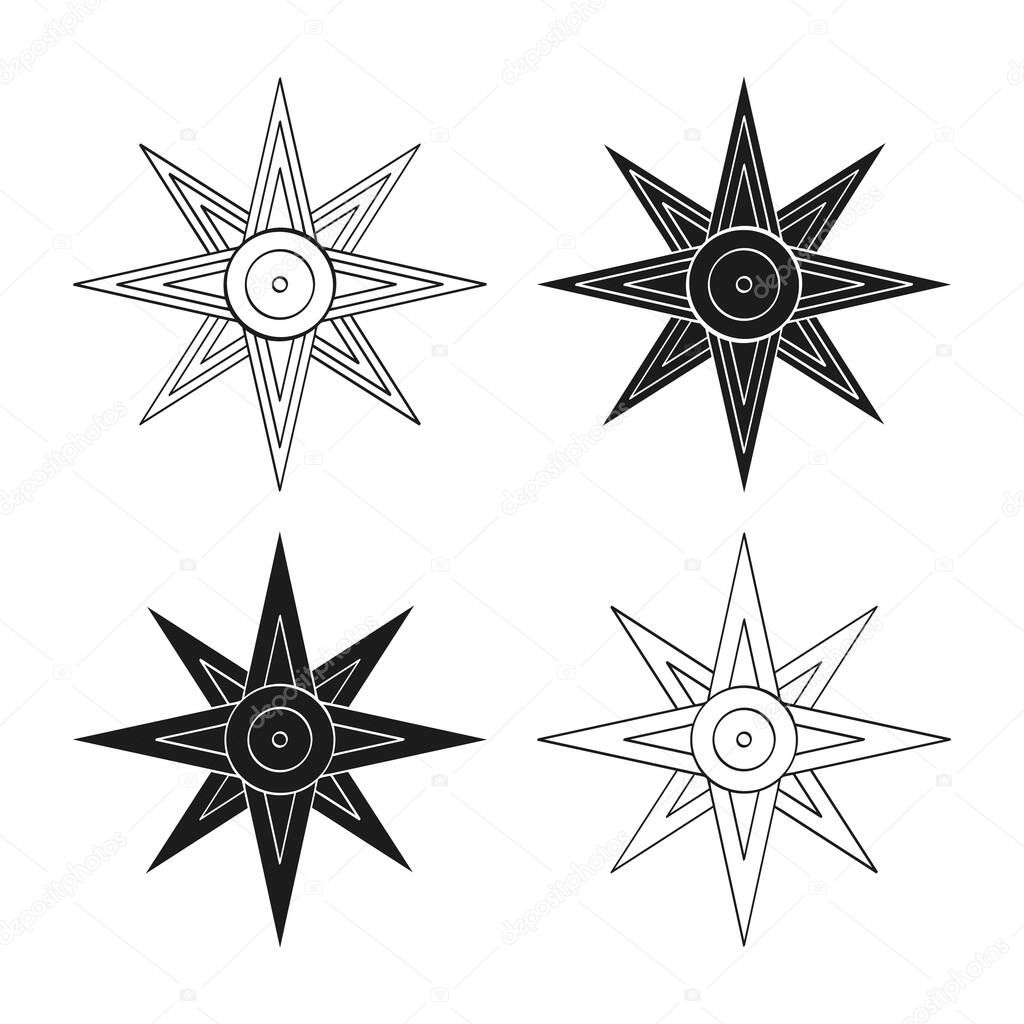 vector monochrome icon set with ancient Sumerian symbol Star of Ishtar for your project