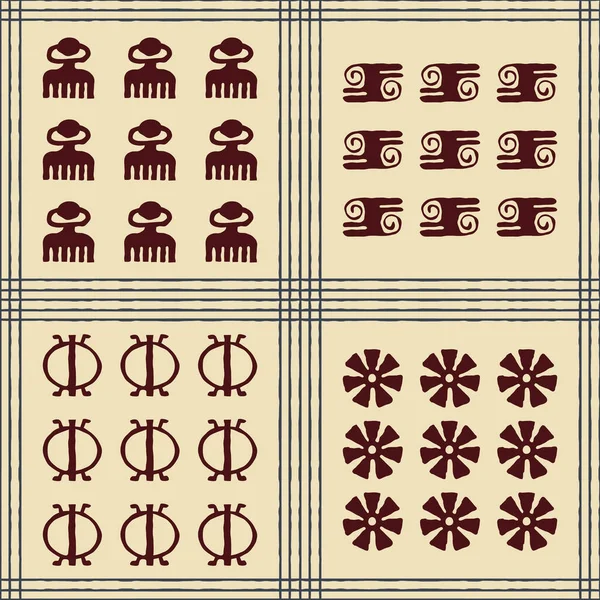 Modèle Tissu Authentique Vectoriel Sans Couture Avec Des Symboles Adinkra — Image vectorielle