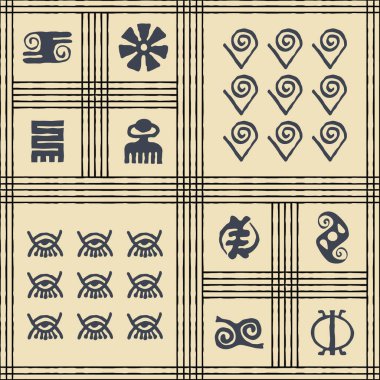 Seamless vector authentic fabric pattern with african adinkra symbols for your project clipart