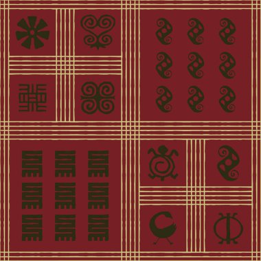 Seamless vector authentic fabric pattern with african adinkra symbols for your project clipart