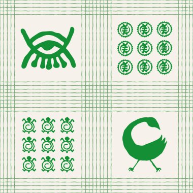 Projeniz için Afrika adinkra sembolleri içeren kusursuz vektör otantik kumaş deseni