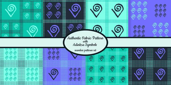 Collection Seamless Authentic Fabric Patterns African Adinkra Symbols Designed Web — Stock Vector
