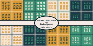 Collection of seamless authentic fabric patterns with african adinkra symbols designed for web, fabric, paper and all prints  clipart